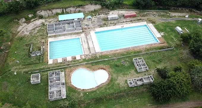 An aerial view of the unfinished construction of the Lautoka swimming pool at the Botanical Garden, Lautoka, taken on October 27, 2020.