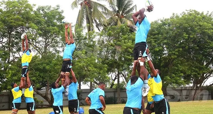 Swire Shipping Fijian Warriors work on their lineout throws at Bidesi Park, Suva. They take on Tonga today in the second round of the World Rugby Pacific Challenge at the ANZ Stadium, Suva. Photo: Ronald Kumar