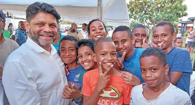 FijiFirst party general secretary, Aiyaz Sayed-Khaiyum with the children of Kashmir, Lautoka on November 17, 2022. Photo: Nicolette Chambers