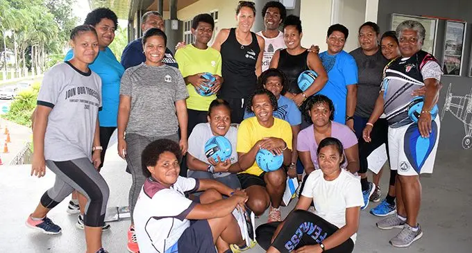 Former Silver Ferns Jodi Brown (standing sixth from left) with local netball coaches at Albert Park Pavilion, Suva on March 5, 2019. The workshop is organised by NetGO in partnership with the Fiji National Sports Commission  Photo: Ronald Kumar