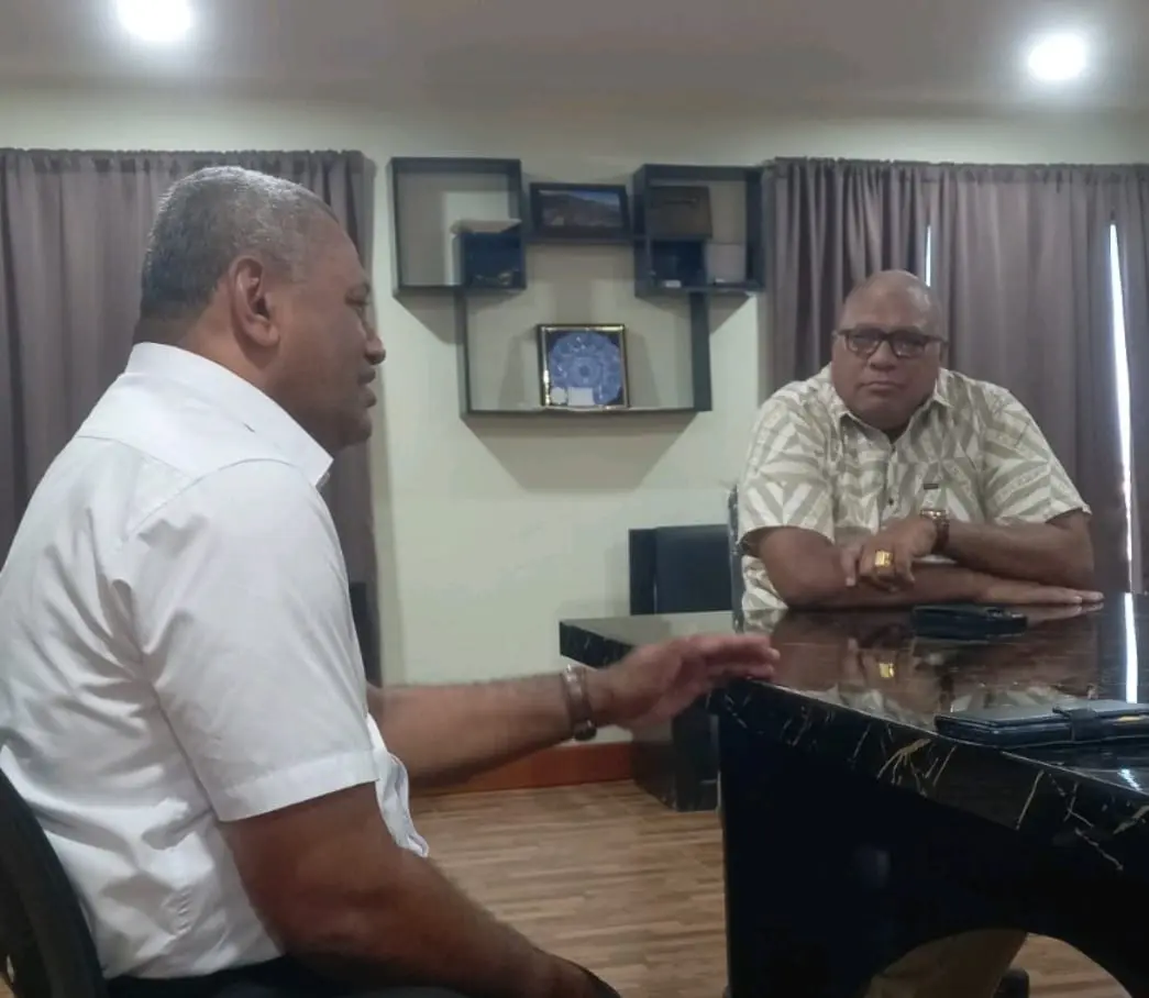 FTRC Community Engagement Officer Lasarusa Turaga and Former President Ratu Wiliame Katonivualiku during a meeting. 