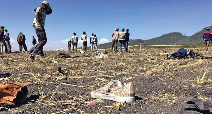 Witnesses at the scene of the Ethiopian Airlines Flight ET 302 plane crash, near the town of Bishoftu, southeast of Addis  PLANE CRASH Ababa, Ethiopia on March 10, 2019. Photo: Reuters