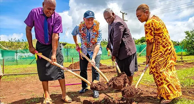 From Left: Maramarua District School head teacher Semi Goletoka, Australian High Commission Chargé d’affaires John Williams, Pastor Tevita Mau and Northern Divisional Education officer Iliseva Volai during the ground breaking ceremony in Dreketi, Macuata on March 28, 2023.