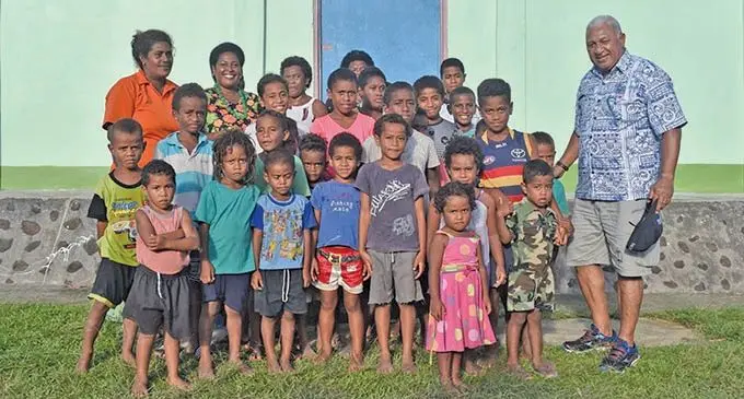 Prime Minister Voreqe Bainimarama with children and women on Kadavu.  Photo: Office of the Prime Minister