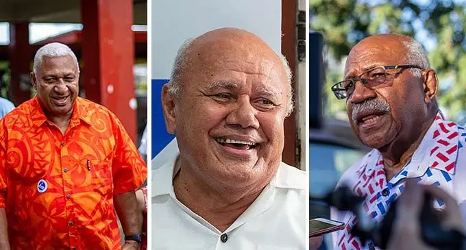 (From Left) FijiFirst Leader, Voreqe Bainimarama, SODELA leader, Viliame Gavoka and The People's Alliance leader, Sitiveni Rabuka.