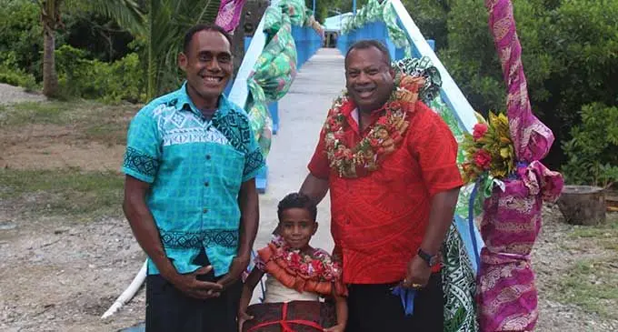 Minister for Rural and Maritime Development and Disaster Management Hon. Inia Seruiratu opens the newly constructed footbridge in Nabouwalu, Kadavu. 