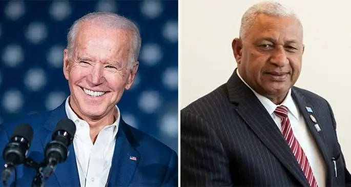 US President Joe Biden and Prime Minister Voreqe Bainimarama. 