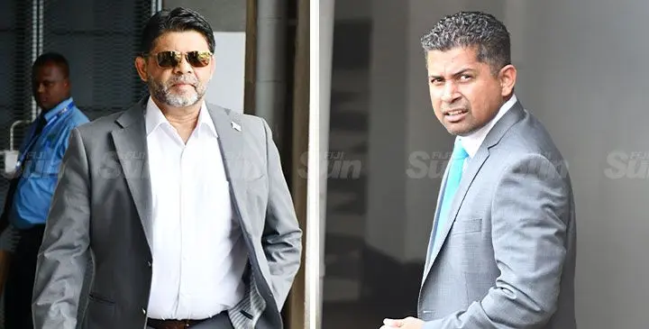 Former Attorney-General Aiyaz Sayed-Khaiyum and Former Supervior of Election Mohammad Sannem on March 17, 2025. Photo: Ronald Kumar