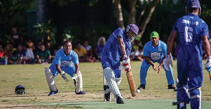 Ono-i-Lau batsman Mesake Digitaki in action against Suva Warriors in the Easter Cricket Championship at Albert Park, Suva, on April 10, 2023. Suva Warriors won by 11 runs. Photo: Leon Lord