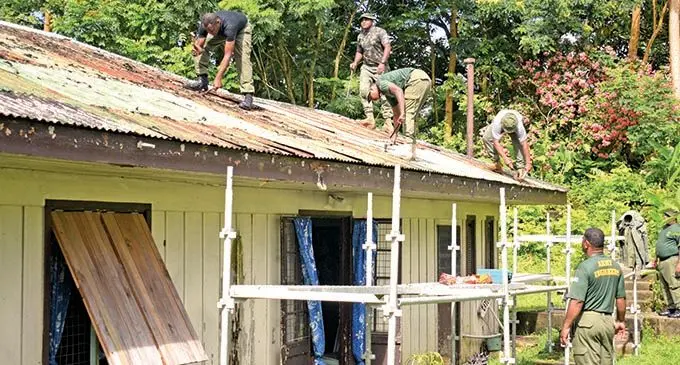Republic of Fiji Military Forces engineers working at Fiji Girl Guides association head quarters building in Suva on December 7, 2021.  Photo: Ronald Kumar