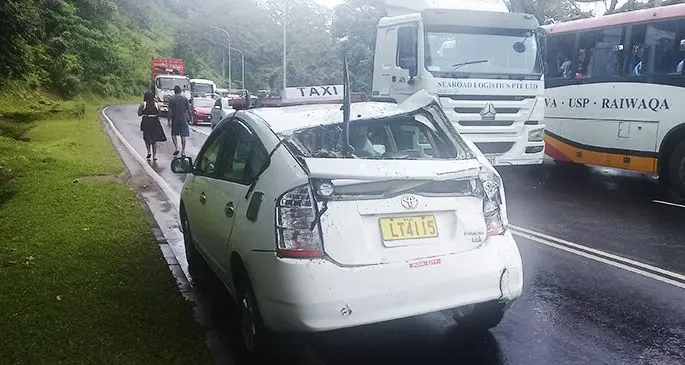 The taxi that was hit by the bus at Rodwell Road in Edinburgh Drive. 