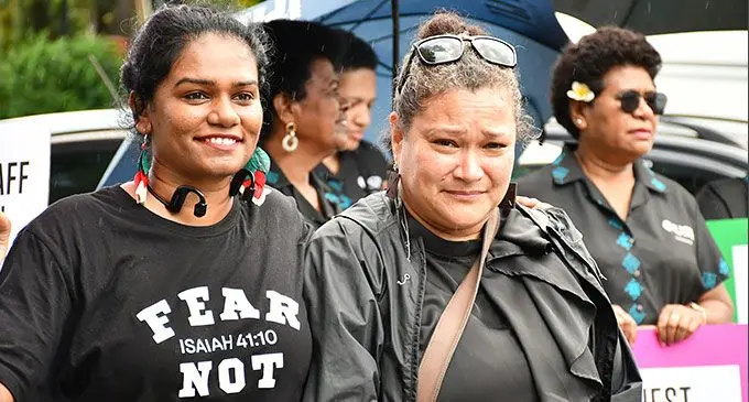 USP students rep, Vidya Rashni and former AUSPS president Dr Tamara Osborne- Naikatini during the USP strike march on October 18, 2024. Photo: Ronald Kumar