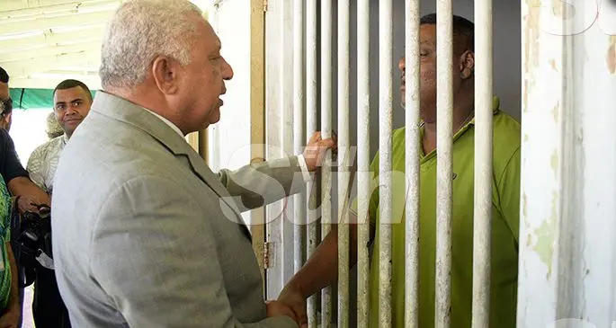 Prime Minister Voreqe Bainimarama while talking to a St. Giles patient after opening the Alcohol and Drug Unit (AOD Unit) at the hospital in Suva, on November 6, 2019. Photo: Ronald Kumar