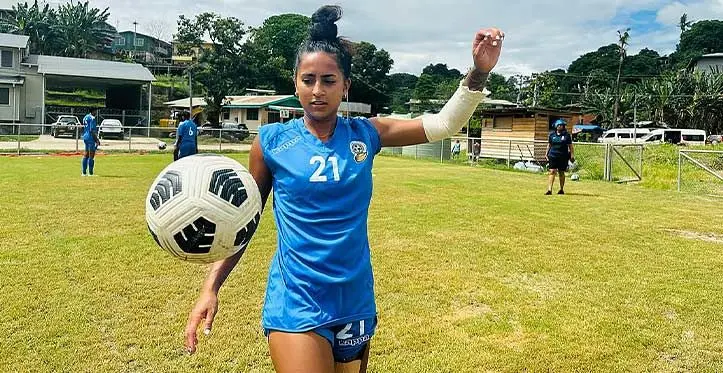 Fiji women’s football striker Trina Davis during training at Naha school ground in Honiara, Solomon Islands on November19, 2023. Photo: Fiji Football media 