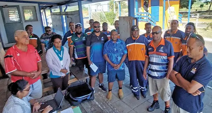 Energy Fiji Limited staff wait to cast their votes during the secret ballot at the EFL depot in Navutu, Lautoka, on July 7, 2023. Photo: Salote Qalubau