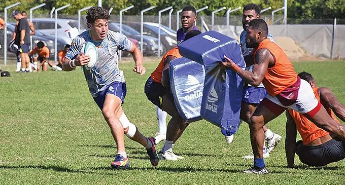Caleb Muntz training with Flying Fijians at the Fijian Drua base on June 18, 2024. Photo: Waisea Nasokia