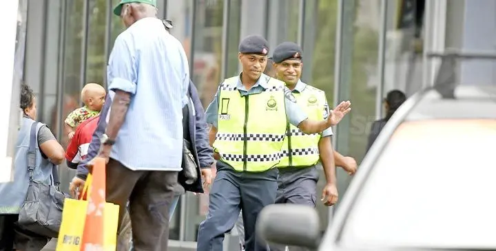 Police Special Constables Solomone Rautora and Peni Dobui on patrol in the capital city on June 19, 2025. Photo: Ronald Kumar