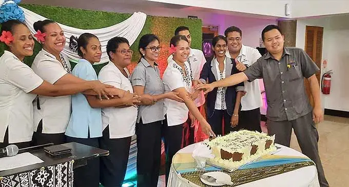 Staff of Tanoa Waterfront Hotel mark World Tourism Day on September 27, 2022. Photo: Waisea Nasokia
