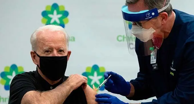 US President-elect Joe Biden receives the second course of the Pfizer-BioNTech Covid-19 vaccine at Christiana Hospital in Newark, Delaware.