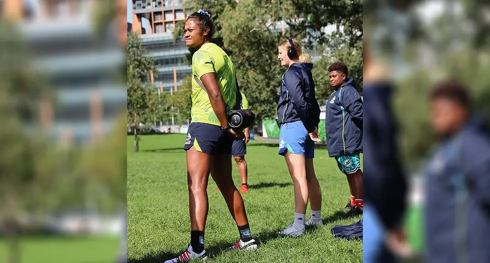 Rooster Chicken Fijian Drua locks Asinate Serevi and Jade Coates during their captain's run in Melbourne, Australia. Photo: Fijian Drua