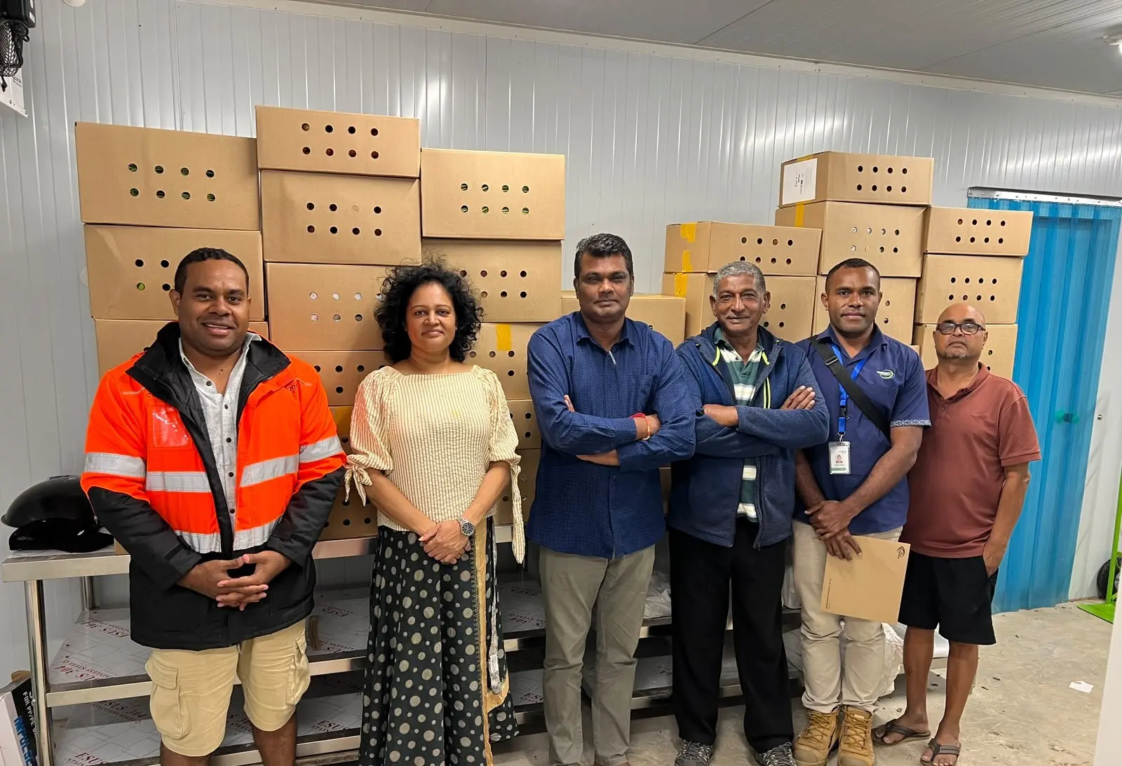 From left: New Valley Processors (Fiji) Limited (NVPL) chief executive officer Navitalai Tuivuniwai, Pacific Islands Development Forum (PIDF) Secretary General Arpana Pratap, and NVPL Chairman Vinesh Rai at the export processing facility in Sabeto, Nadi.