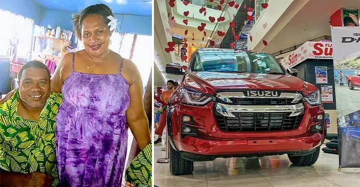 Maggie Toko and her husband Semi Korovulavula with the brand new Isuzu D-Max. Photo: Morris Hedstrom.