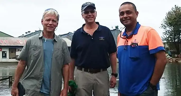 The Amelia Earhart TIGHAR Nikumaroro Expedition crew (from left) John Clauss, Andrew McKenna and Captain Jonathan Smith at the Royal Suva Yacht Club.