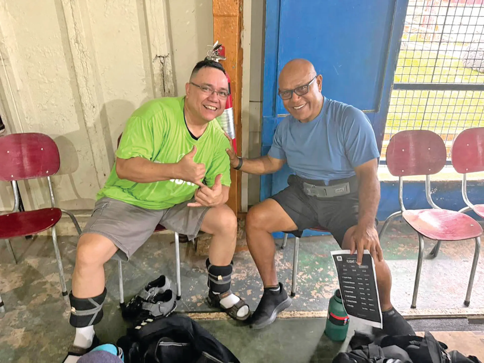 George Speight with a powerlifting team mate in Suva.