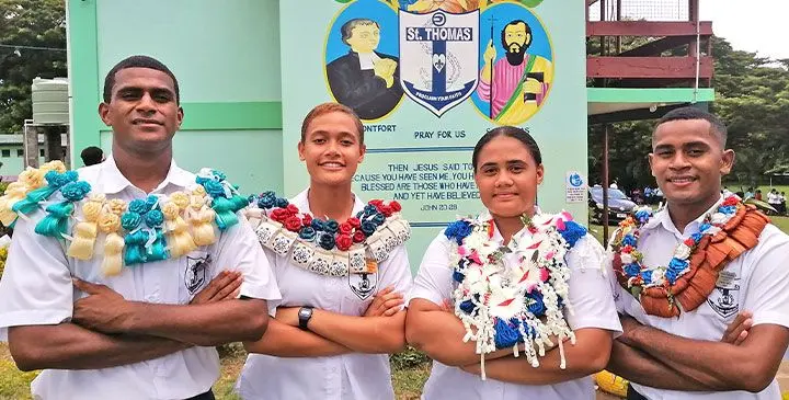 From left: Head boy Gideon Tegumaila, head girl Olive Bennion, deputy head girl Tehinnah Samuela, and deputy head boy Inoke Waqanivalu. Photo: Mereleki Nai