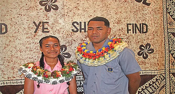 Head boy Tomasi Mafi and head girl Hannah Mudreilagi after the prefect induction on February 23, 2024. Photo: Sosiveta Korobiau