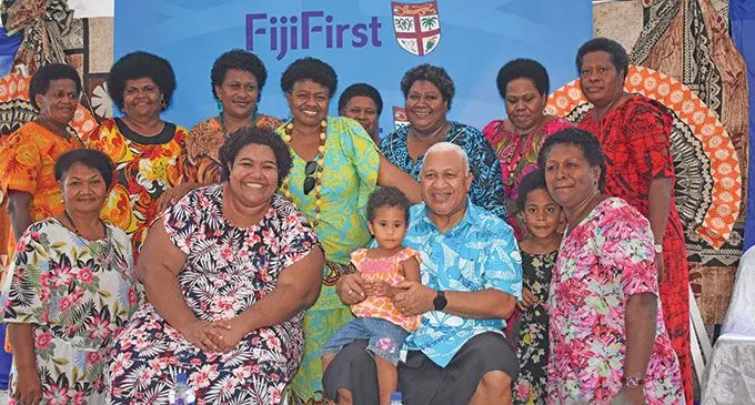 Saunaka Chief, Marama Taukei Naua, Adi Tema Sovau and the FijiFirst Leader, Voreqe Bainimarama with Sikituru women during the official opening of the FijiFirst Office at Motorex Complex at Nadi Back Road. Photo: Mereleki Nai