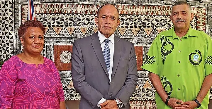 From left: Second Secretary at Fiji’s High Commission in PNG, Ateca Mocenakete, Permanent Secretary for Foreign Affairs Dr Lesikimacuata Korovavala and Fiji’s newly appointed High Commissioner to PNG Mosese Tikoitoga. Photo: DEPTFO News
