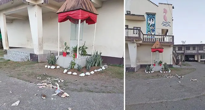The statue of Saint Michael that was badly damaged at St. Michael’s Parish in Nadi Town yesterday. Police spokesperson Ana Naisoro confirmed the incident and said investigations were underway.