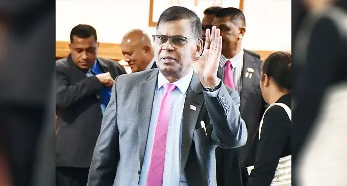 Minister for Finance Biman Prasad outside Parliament on July 10, 2024. Photo: Ronald Kumar