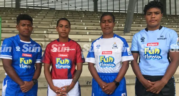 Captains in a row.....From left Yasawa skipper Ani Mei, Lautoka Maroons skipper Merelisoni Nasau, Police’s Mereani Moceituba and Mt Masada’s Rusila Nagasau during the Fun Flavour Super 7s Series 2022 Womens Captains photoshoot at Lawaqa Park,Sigatoka on February 2,2022. Photo:  Waisea Nasokia