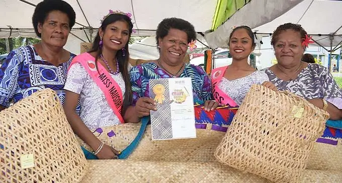 From left: Salasaini Nakacia Tebara Carnival contestant Miss Nausori Town Council Raina Nandani, Sereana Nayacalevu, Miss Pehnawa Shereen Lata and Liliviwa Kasa during the Nausori craft exhibition on October 12, 2022. Photo: Ronald Kumar.
