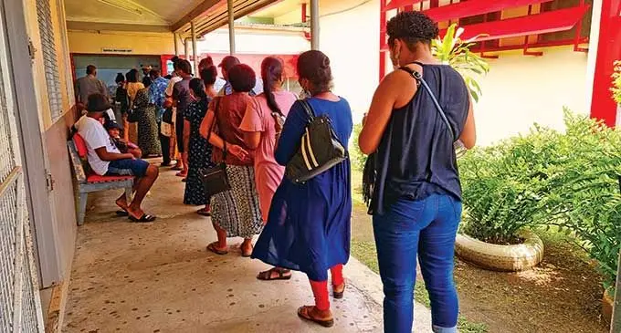 People lined up in long queues to visit their loved ones, family and friends after the Ministry of Health and Medical Services allowed for patient visits for two visitors at Labasa Divisional Hospital on March 10, 2022. Photo: Sampras Anand