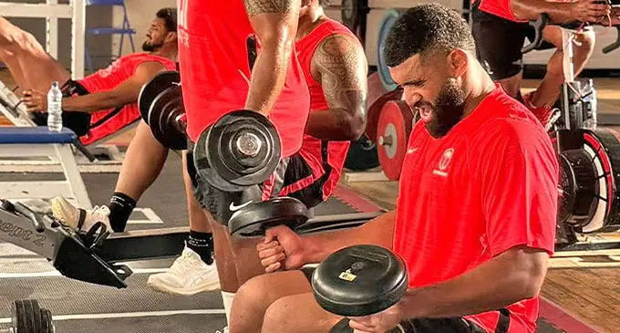 Flying Fijian flanker Meli Derenalagi during their gym session at the Unversity of Edinburgh in Scotland on October 29, 2024. The Flying Fijians face Scotland on Sunday at 5.40am (Fiji time). Photo: FRU Media