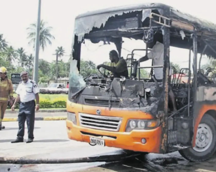 A Tebara bus heading from Suva to Nausori caught fire at the Nausori roundabout near the Nausori Health Centre in 2017.