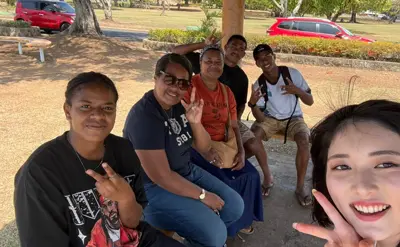 Japanese university student Yuuha Tomura with Lautoka youths. 