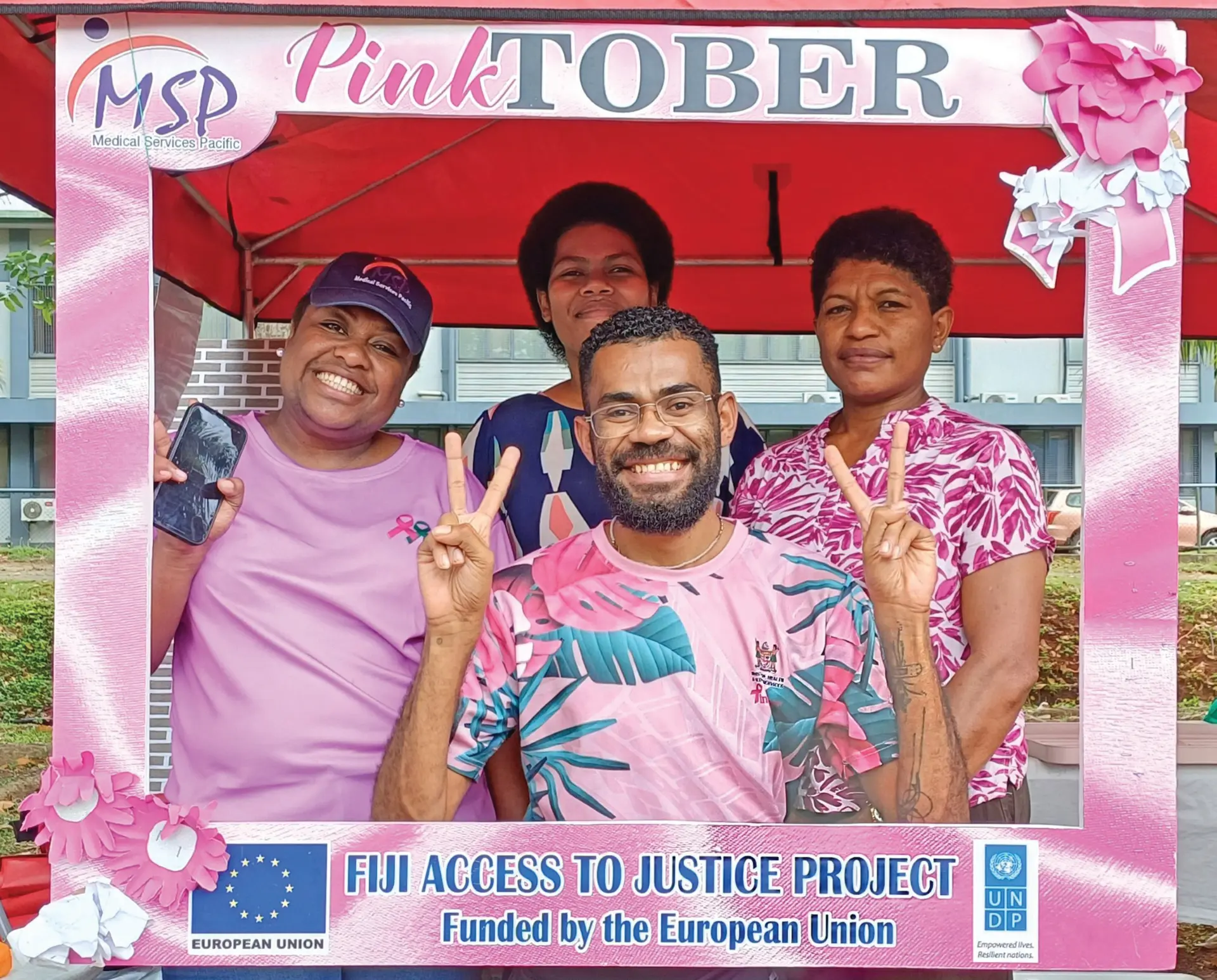 Staff of Medical Services Pacific (MSP) during the Pinktober awareness programme at Lions Park in Labasa on October 22, 2025. 
