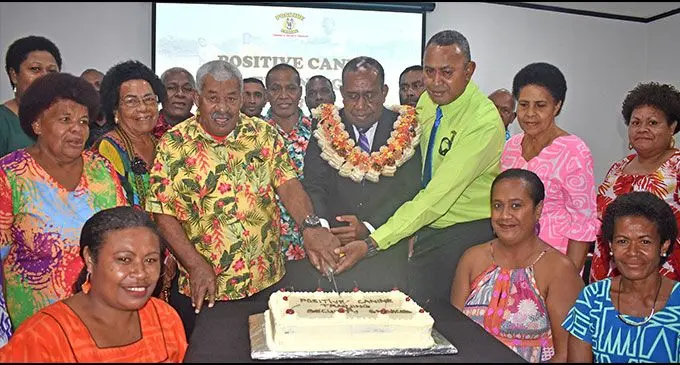 Pawstive K9 managing director Waisea Salele (in green shirt), with family members during the launch at the Tanoa Skylodge Hotel on March 8, 2023. Photo: Waisea Nasokia