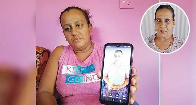 Sangeeta Lata is holding her mother, Savita Prasad’s photo in Nadi. Inset: Road accident victim, Savita Prasad. Photo: Mereleki Nai