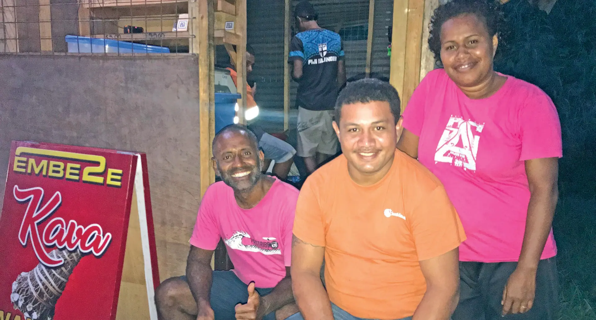 Peni Kauivalenibula with his friends from Wainunu Gold Yaqona stall in Centerpoint, Nasinu on February 14, 2018. Photo: Ashna Kumar