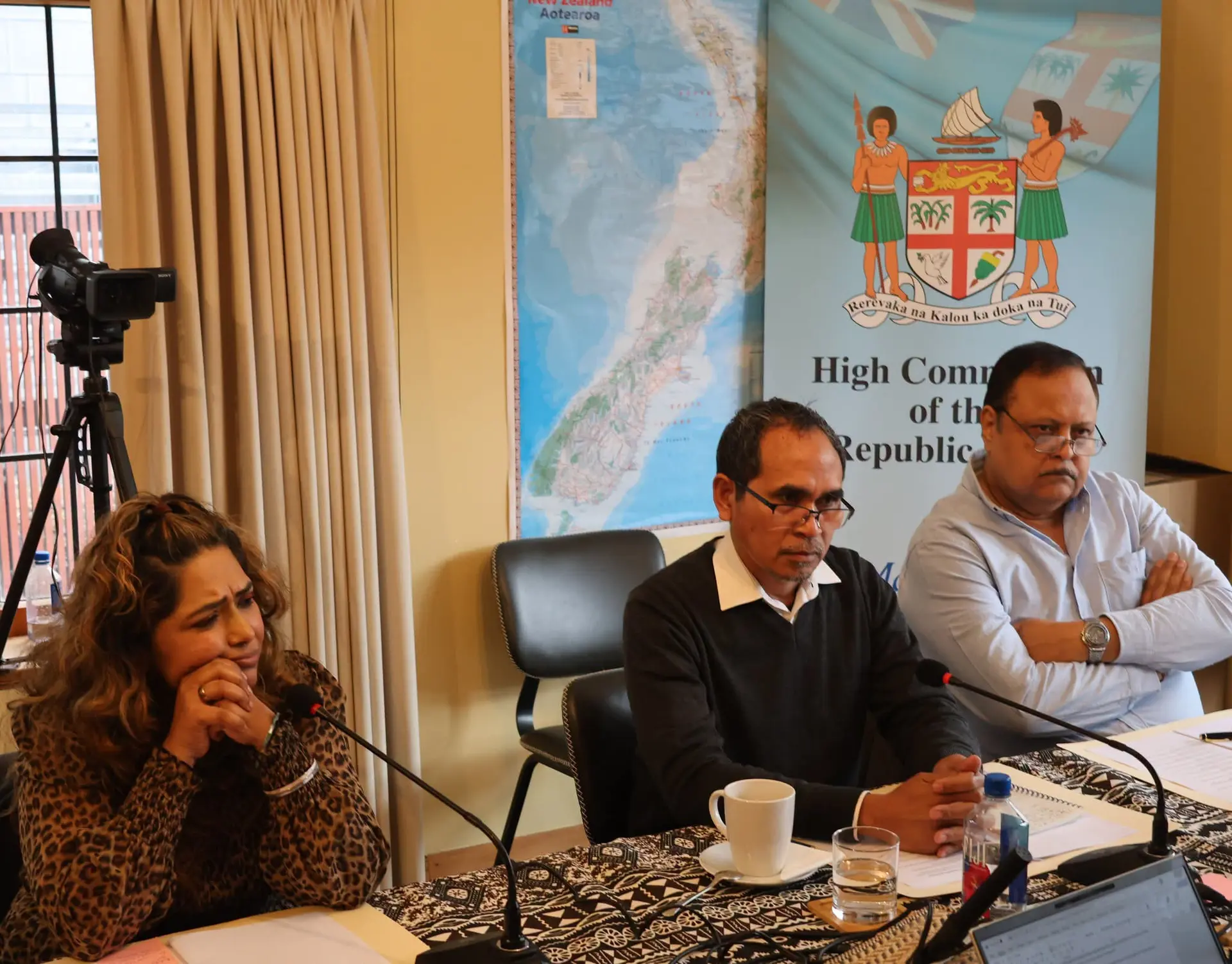 Commissioner Rachna Nath (left), Fiji Truth and Reconciliation Commission Chairperson Joaquim Da Fonseca (middle), and Commissioner Rajendra Dass in Wellington, New Zealand, on September 4, 2026. Photo: Supplied
