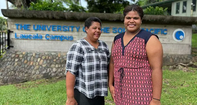 Keresia Ledua with her mother Pasemaca Naqarase. Photo: University of the South Pacific