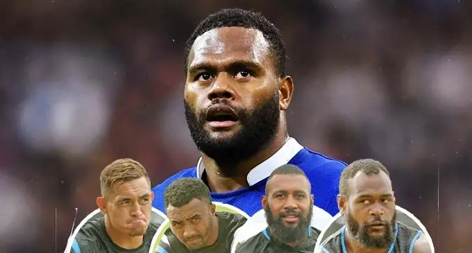 Fijian-born rugby player playing for France, Virimi Vakatawa, is likely to face-off with one of the Flying Fijians centres selected by coach Vern Cotter (inset from left) Jone Vatubua, Serupepeli Vularika, Waisea Nayacalevu or Levani Botia. Photos: Ronald Kumar
