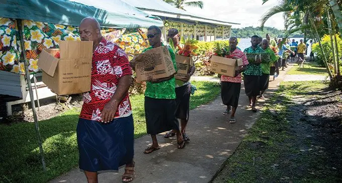Delegations arrive for the Great Council of Chiefs meeting on Bau Island on May 23, 2023. Photo: Leon Lord