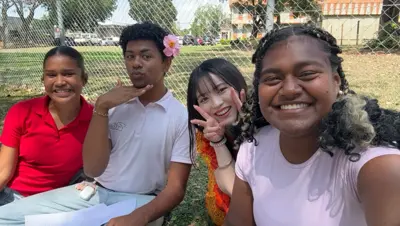 Japanese university student Yuuha Tomura with Lautoka youths. 