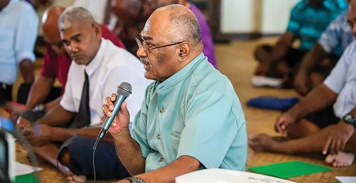 Turaga-ni-Yavusa Korolevu of Vunibau Village, Ratu Emosi Navunisaravi during the consultation at the Ro Kuruduadua House in Navua on May 9, 2023. Photo: Leon Lord